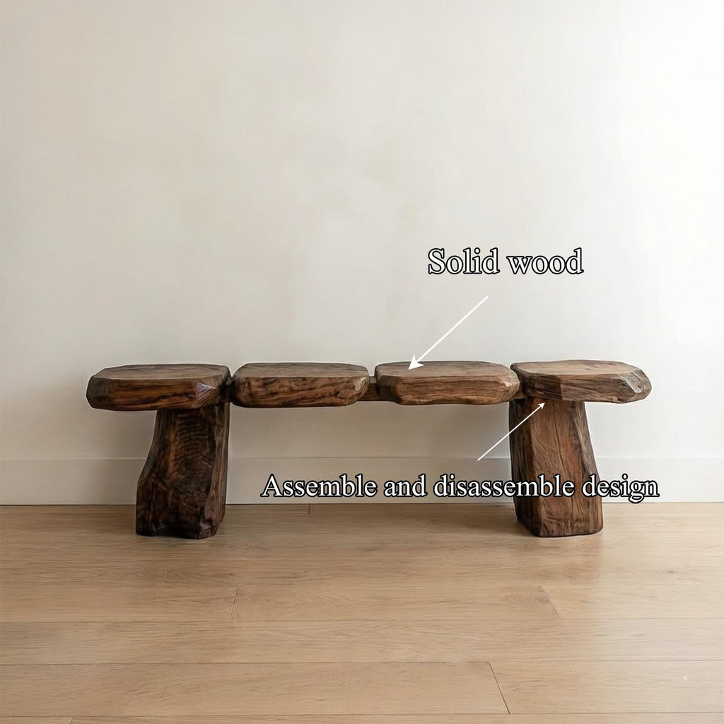 Mid-Century Solid Wood Accent Bench for Bedroom, Living Room & Entryway, Handcrafted Indoor Seat Furniture