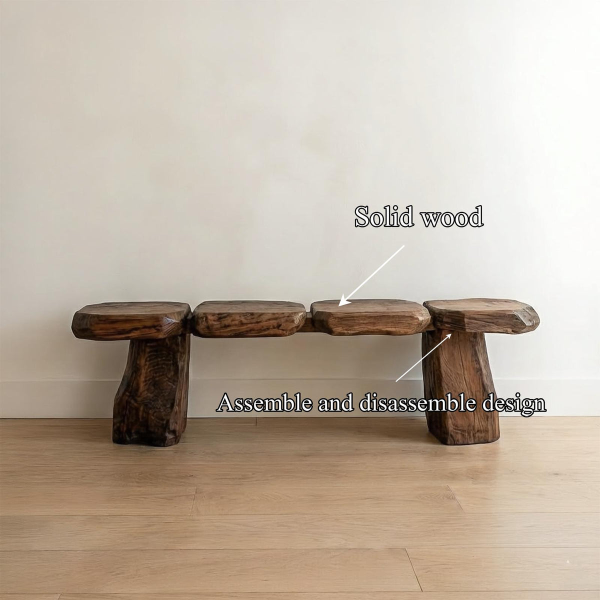 Mid-Century Solid Wood Accent Bench for Bedroom, Living Room & Entryway, Handcrafted Indoor Seat Furniture