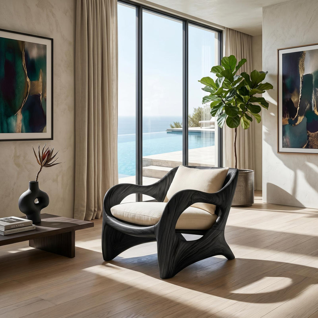 Elegant Curved Wood Accent Chair for Luxury Bedroom Retreats