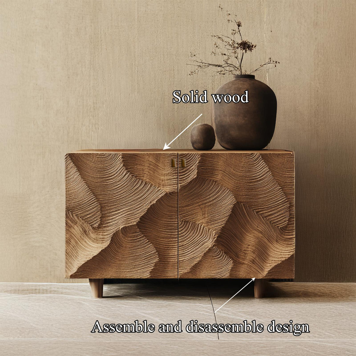 Spry Interior Organic Modern Wood Sideboard Storage Cabinet, Handcrafted Credenza Buffet Entertainment Console for Dining Room, SINLSASC354