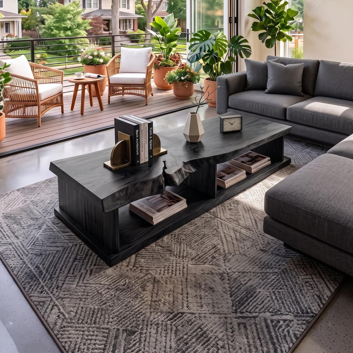 Live Edge Storage Coffee Table For Apartment Lounge