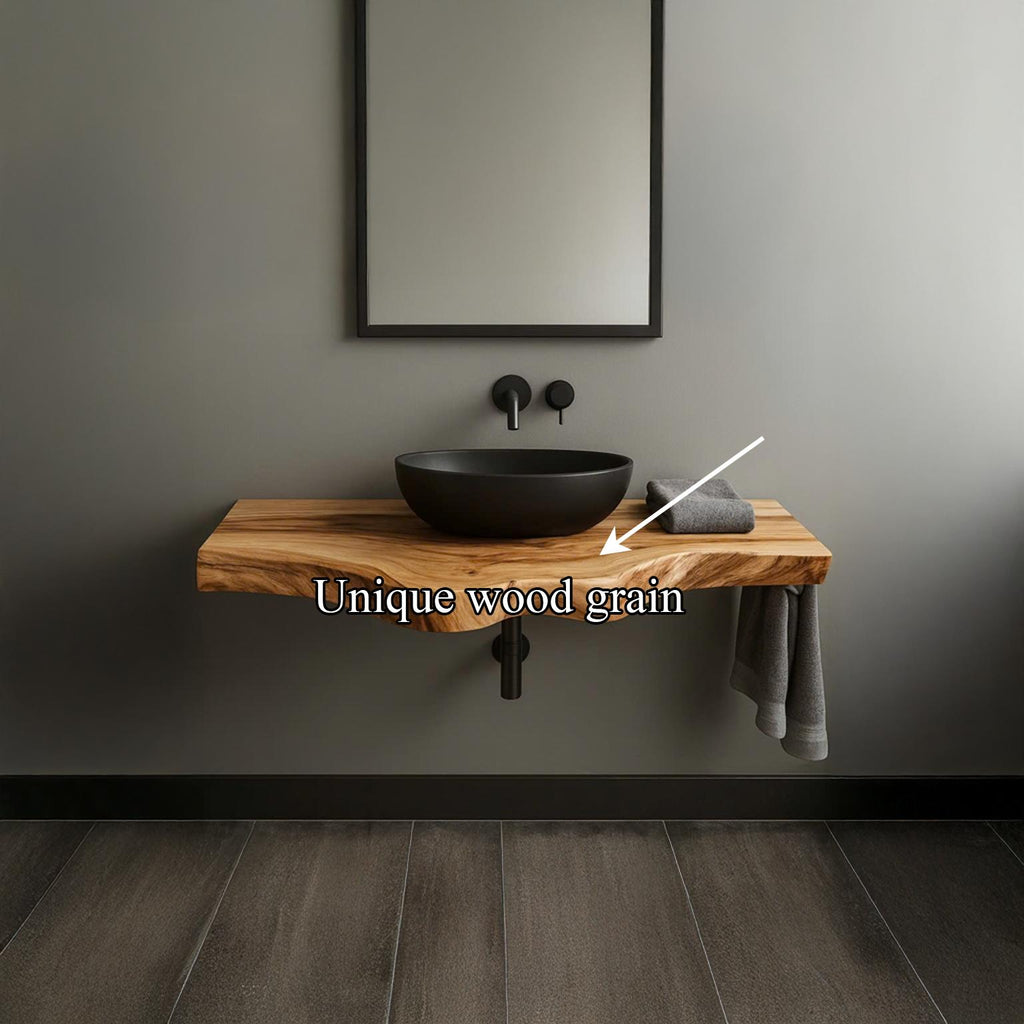 Rustic Floating Shelf, Solid Wood Bathroom Vanity Countertop, Washroom Single Sink Console Support Shelf