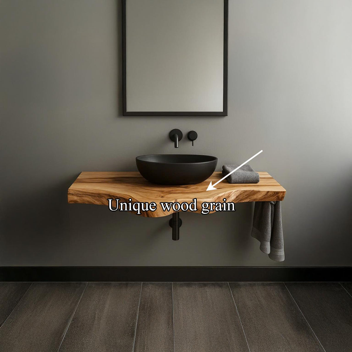 Rustic Floating Shelf, Solid Wood Bathroom Vanity Countertop, Washroom Single Sink Console Support Shelf
