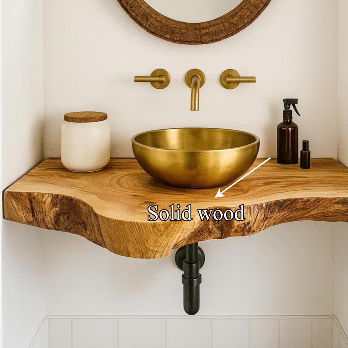 Rustic Floating Shelf, Live Edge Solid Wood Bathroom Vanity, Single Sink Washroom Countertop Console Shelf