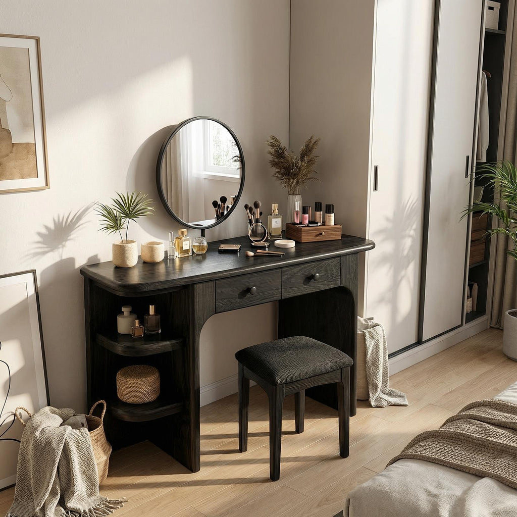Spry Interior Rustic Dressing Table, Natural Solid Wood Makeup Vanity Desk with Drawers for Bedroom, SILDTTRMV007