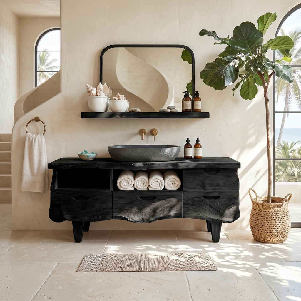 Farmhouse Solid Wood Bathroom Vanity, Handcrafted Single Sink Storage Console, Rustic Cabin Style Washstand