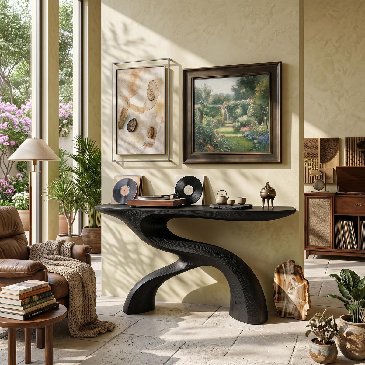 Scandinavian Crescent Hall Table, Modern Wood Demilune Entryway Console Table