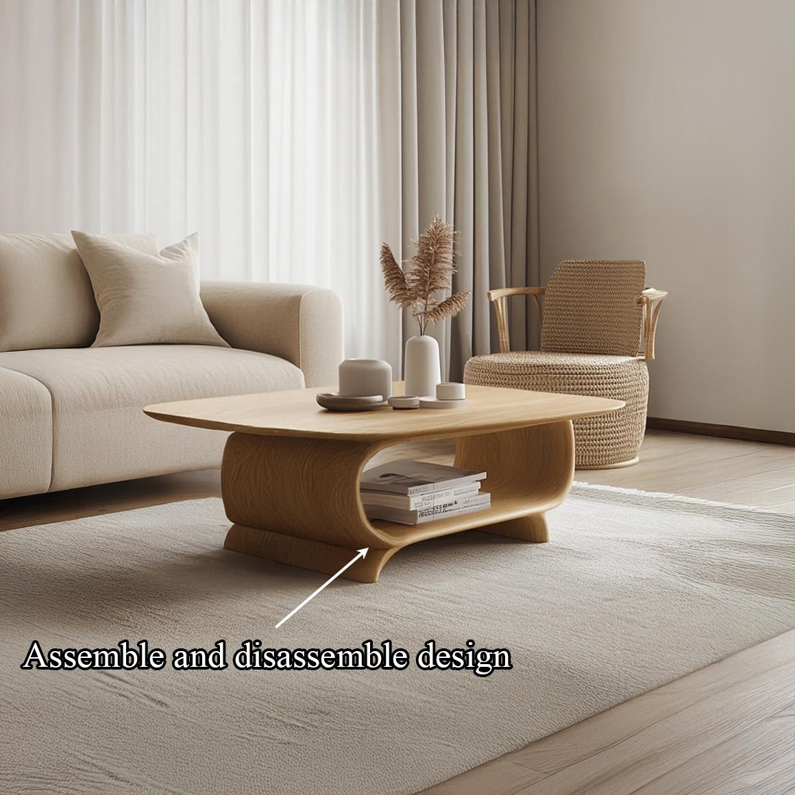 Scandinavian Modern Coffee Table, Minimalist Solid Wood Low-Profile Oval Centerpiece for Family Room, Living Room