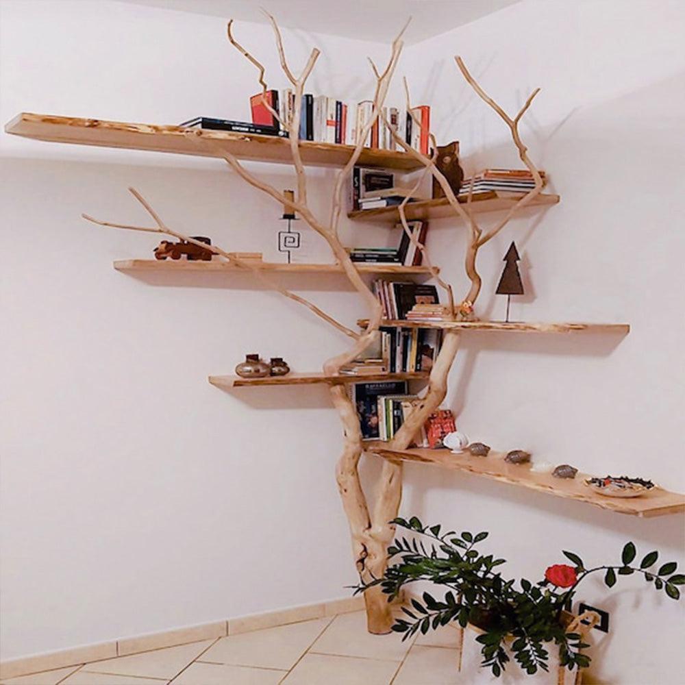 Natural Tree Branch Corner Shelf Wood Bookcase Wall Custom Cat Tree