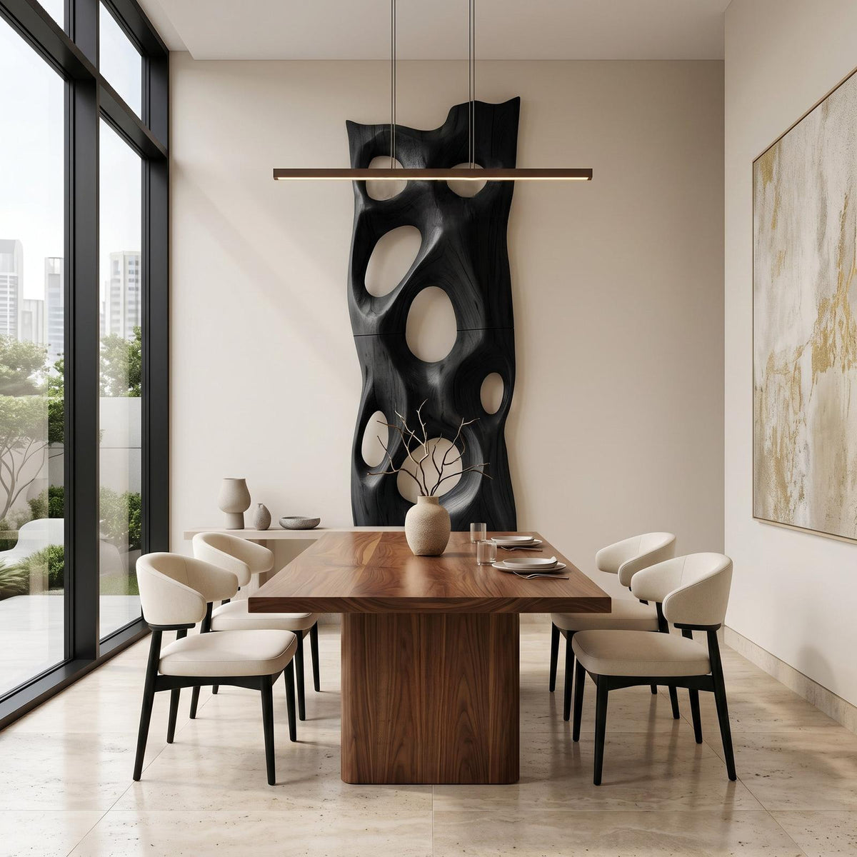 Contemporary Sculptural Wall Art, Abstract 3D Carved Wood Geometric Wall Sculpture Panel for Entryway & Lounge