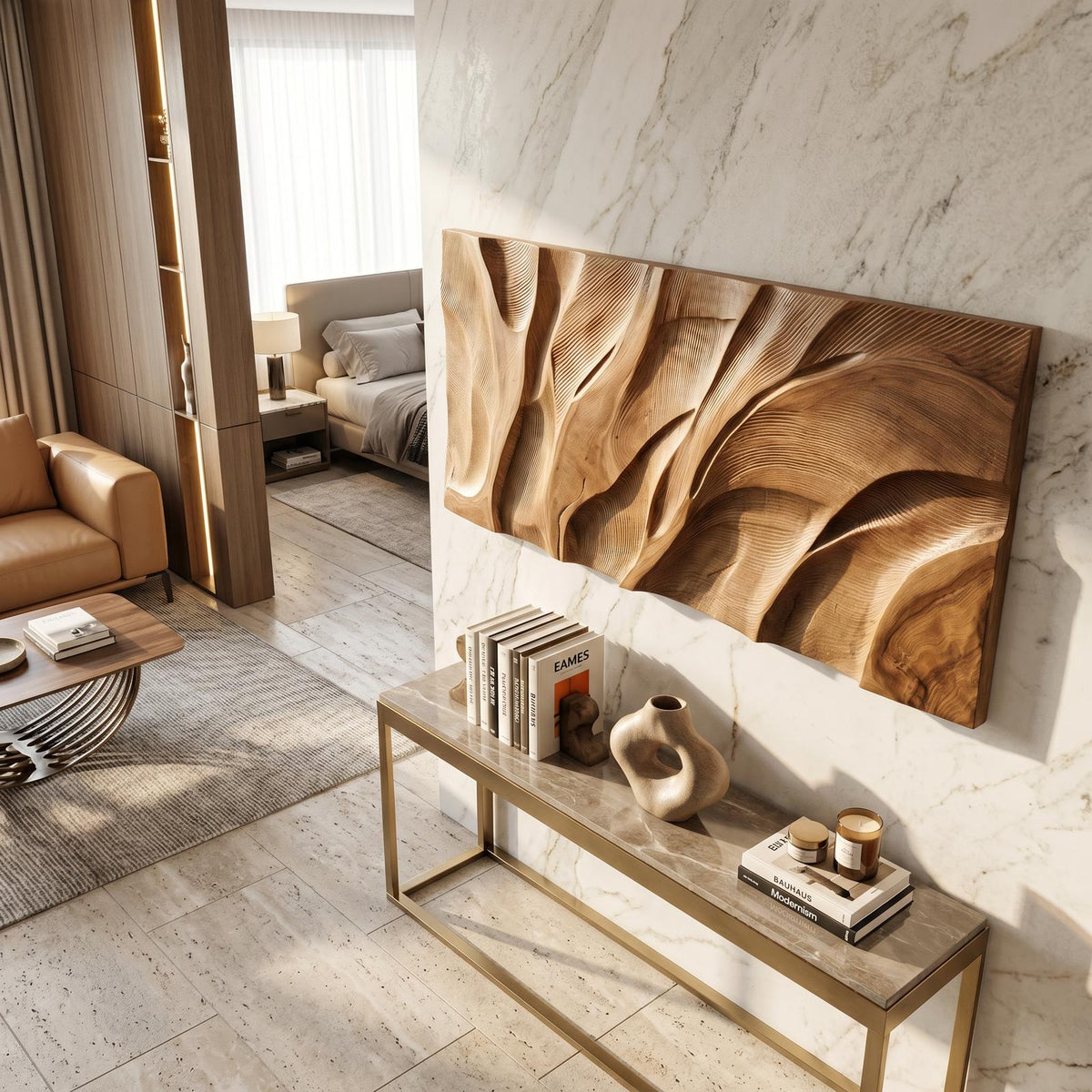 Wooden Wall Art with Textured Design, Rustic Carved Wood Accent Panel Decor for Kitchen