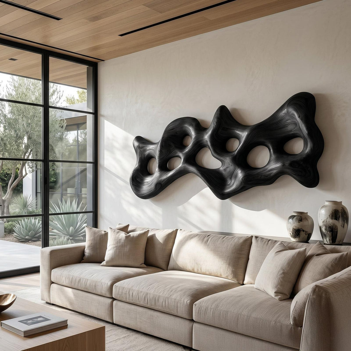 Spry Interior Organic Wood Wall Art Sculpture, Handcrafted Carved Abstract Geometric Wooden Wall Hanging Panel for Living Room Decor, SITHHNWA012