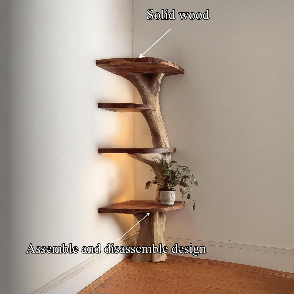 Rustic Handcrafted Wood Tree Shelf Unit, Floating Branch Wall Mounted Display Bookcase for Living Room Art Accent