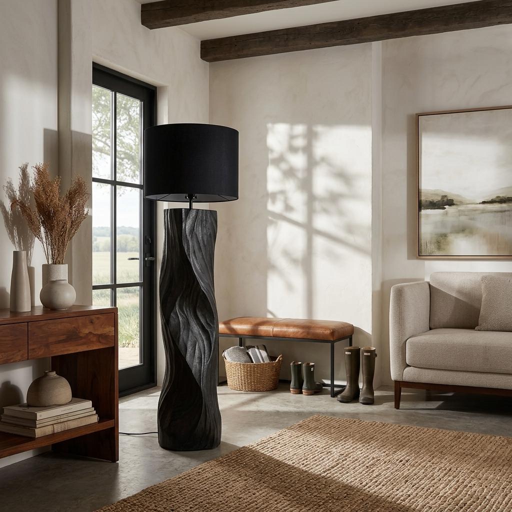 Contemporary Wood Floor Lamp Sculptural Design For Home Lobby  RTTHTTLAM046
