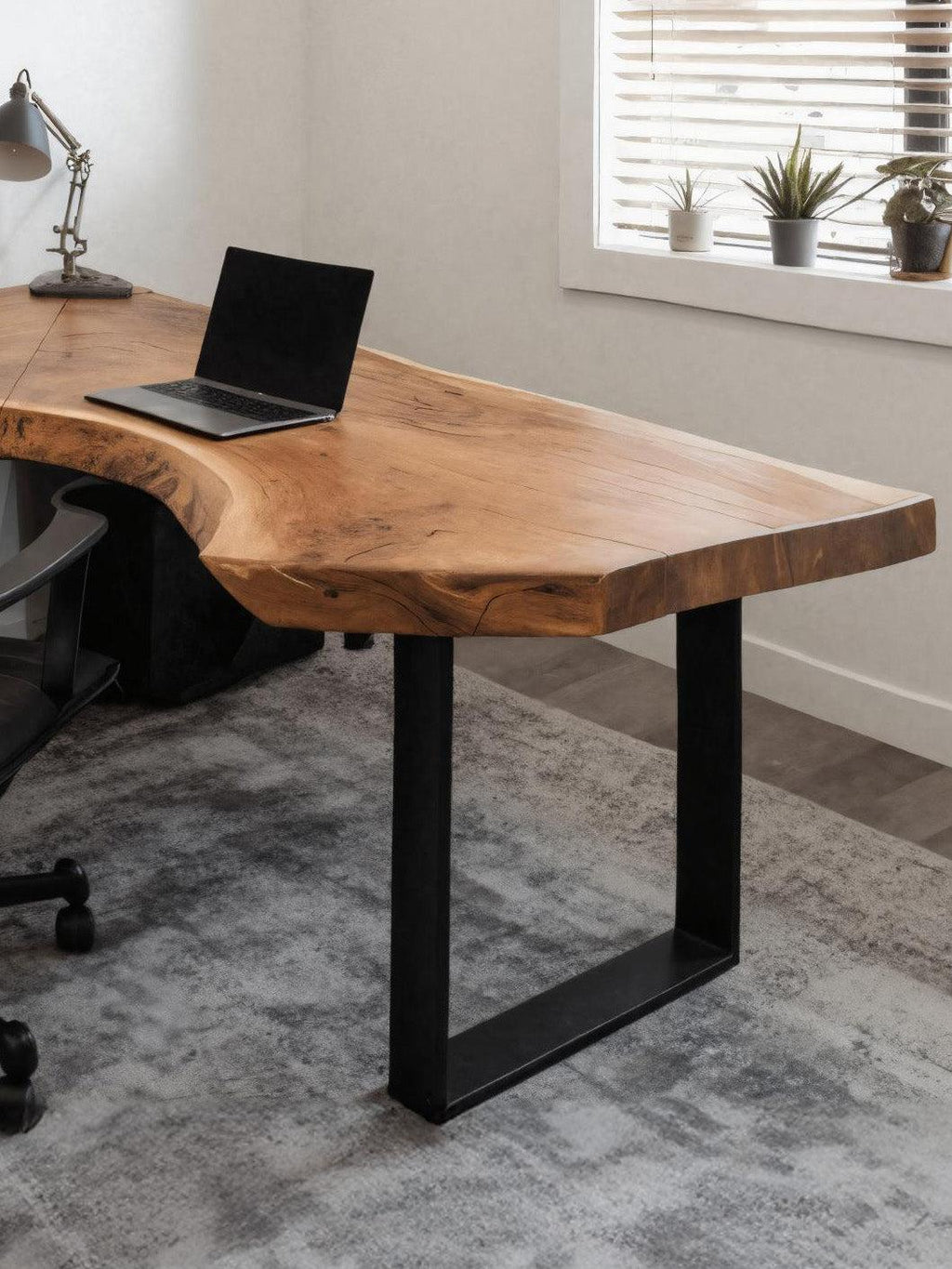 Modern Live Edge L-Shaped Corner Desk, Handcrafted Large Solid Wood Executive Office Desk Table for Home Workspace