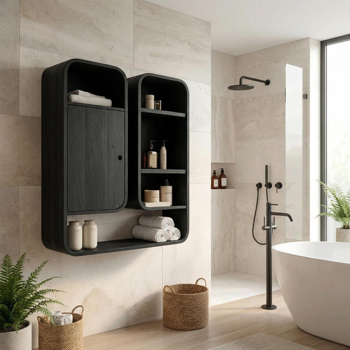 Modern Unique Bathroom Cabinet, Solid Wood Artistic Storage Organizer Cupboard for Bathroom