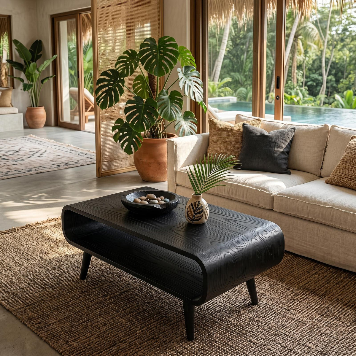 Modern Solid Wood Coffee Table with Shelf, Open Storage Center Table for Living Room and Lounge Space, Minimalist