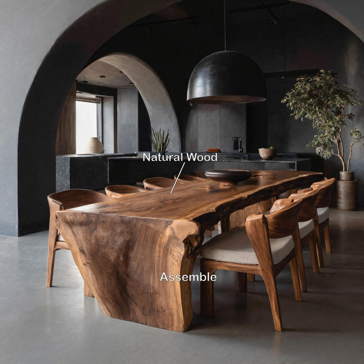 Organic Wabi Sabi Dining Table, Handcrafted Solid Wood Kitchen Dining Table for Modern Dining Room, Model