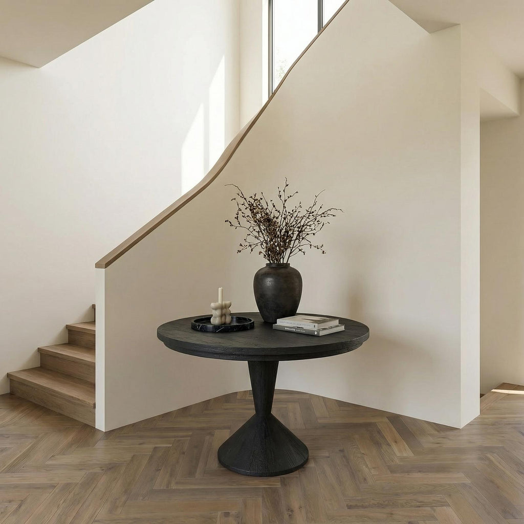 Round Entryway Center Table, Modern Wood Pedestal Foyer Table for Living Room, Foyer & Staircase