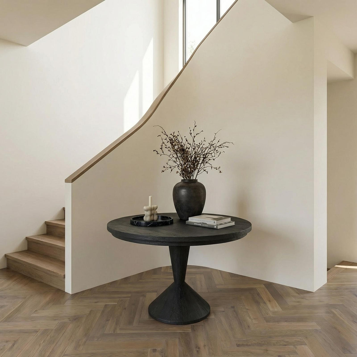 Round Entryway Center Table, Modern Wood Pedestal Foyer Table for Living Room, Foyer & Staircase