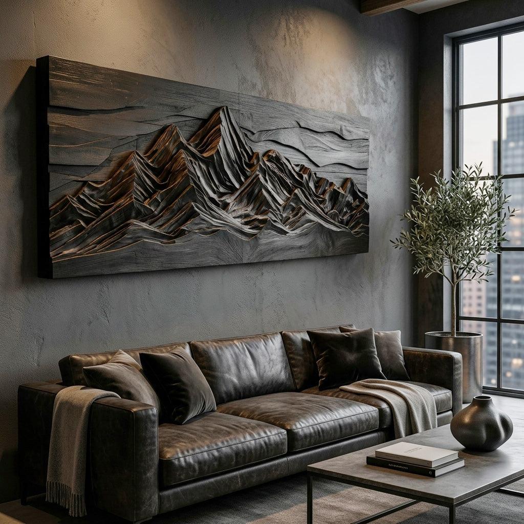 Mountain Peak Wood Wall Art, Handcrafted 3D Layered Carved Forest Wooden Panel Sculpture Sign for Holiday Decor