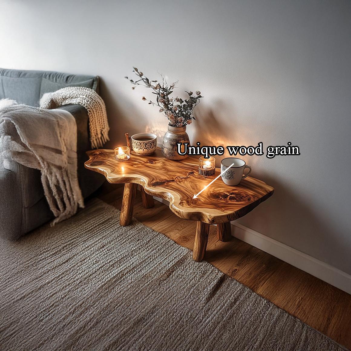 Rustic Natural Shape Wood Coffee Table, Live Edge Tree Slab Centerpiece Table for Cabin Room, Lounge, Living Room