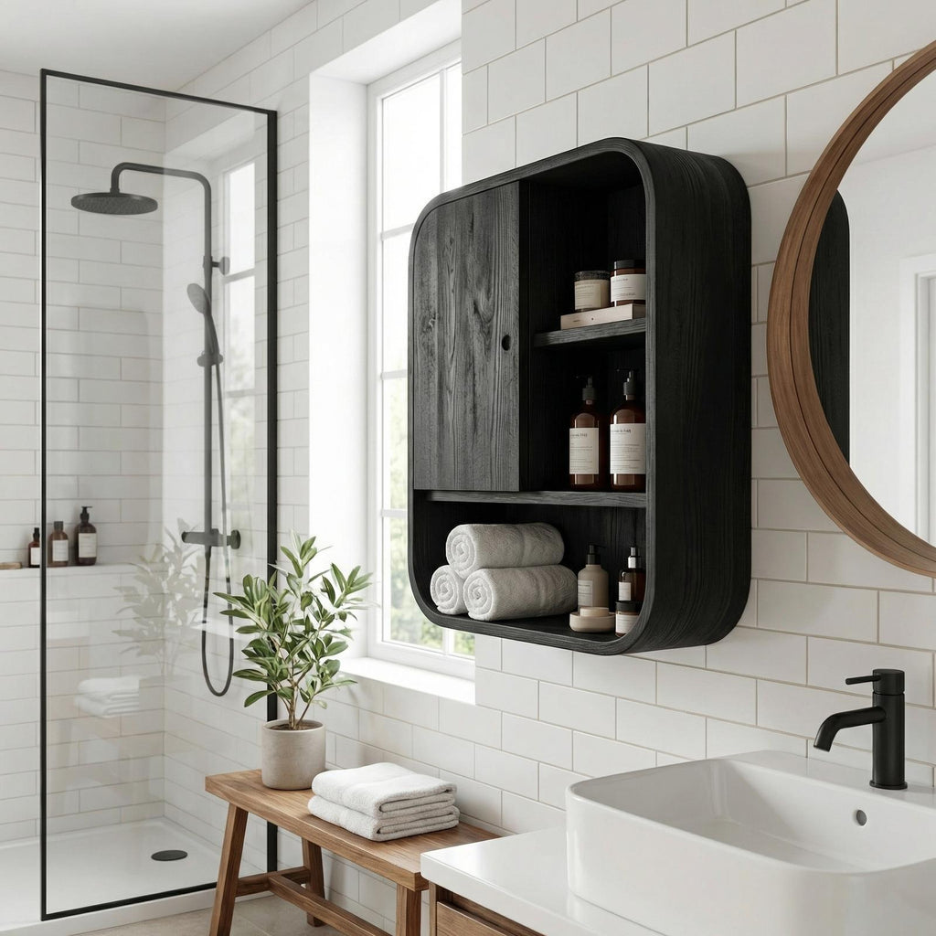 Organic Bathroom Cabinet, Solid Wood Rustic Storage Cupboard & Wall Organizer for Bathroom