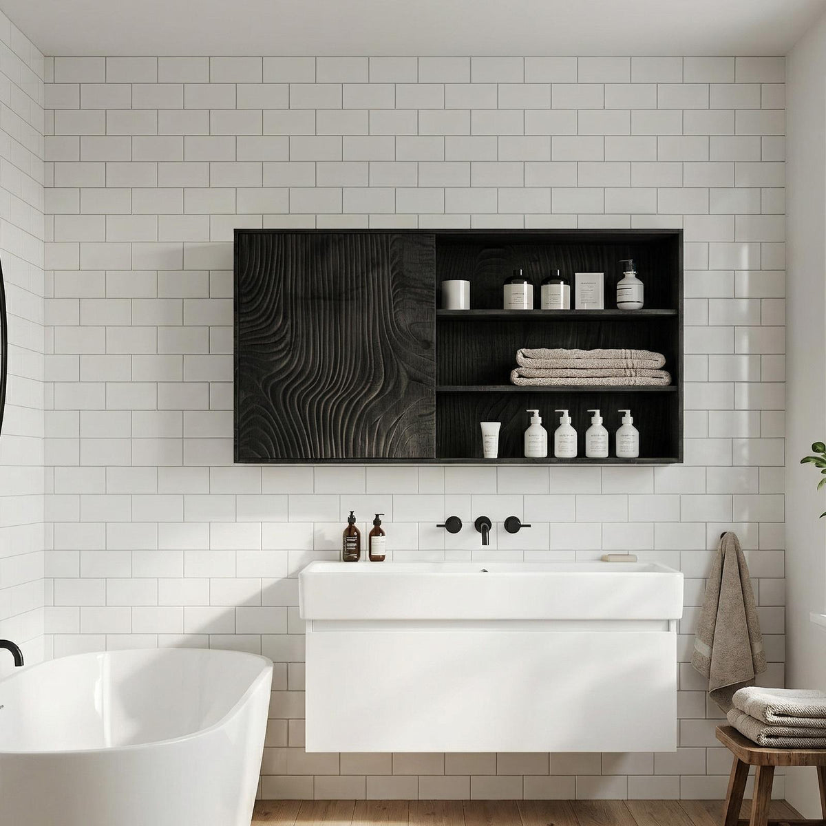Natural Bathroom Cabinet, Solid Wood Rustic Storage Cabinet & Wall Organizer for Bathroom