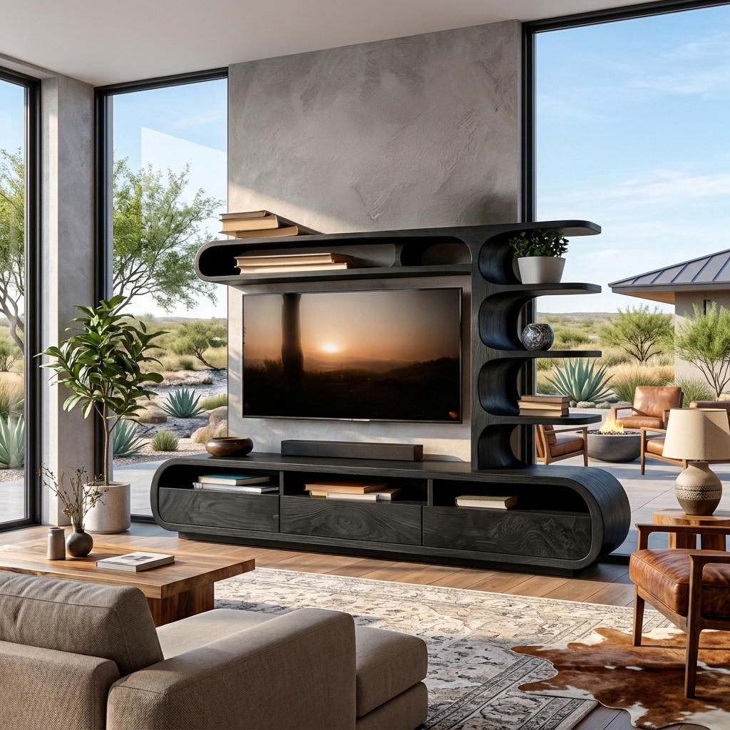 Elegant Wooden TV Console, Modern Classic Media Stand Credenza, Solid Timber Entertainment Unit for Living Area