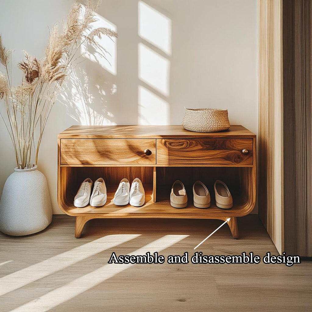 Scandinavian Functional Shoe Organizer, Modern Solid Wood Storage Bench Cabinet for Entryway, Hallway & Bedroom