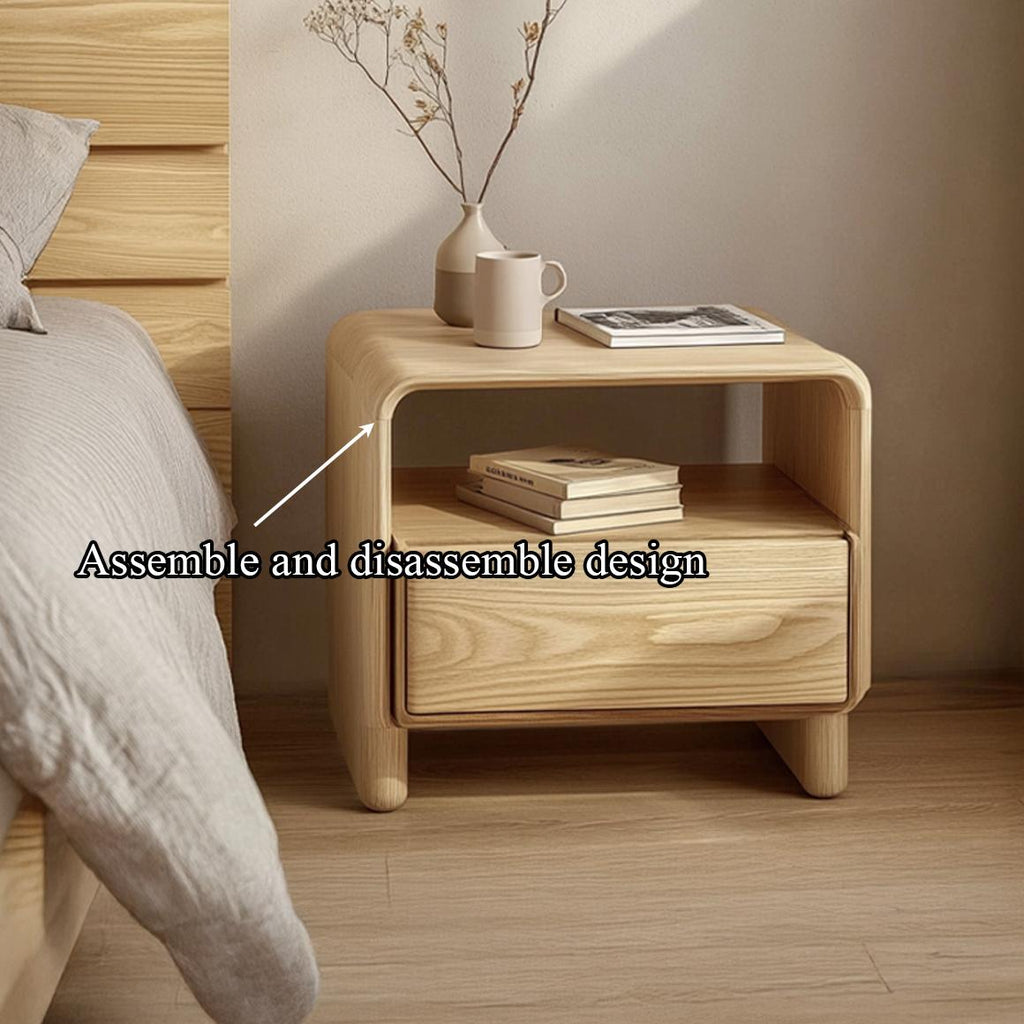 Spry Interior Mid Century Modern Accent Bedside Table, Handcrafted Solid Wood Bedroom Nightstand, Rustic Side Table with Open Storage SINLSABT177