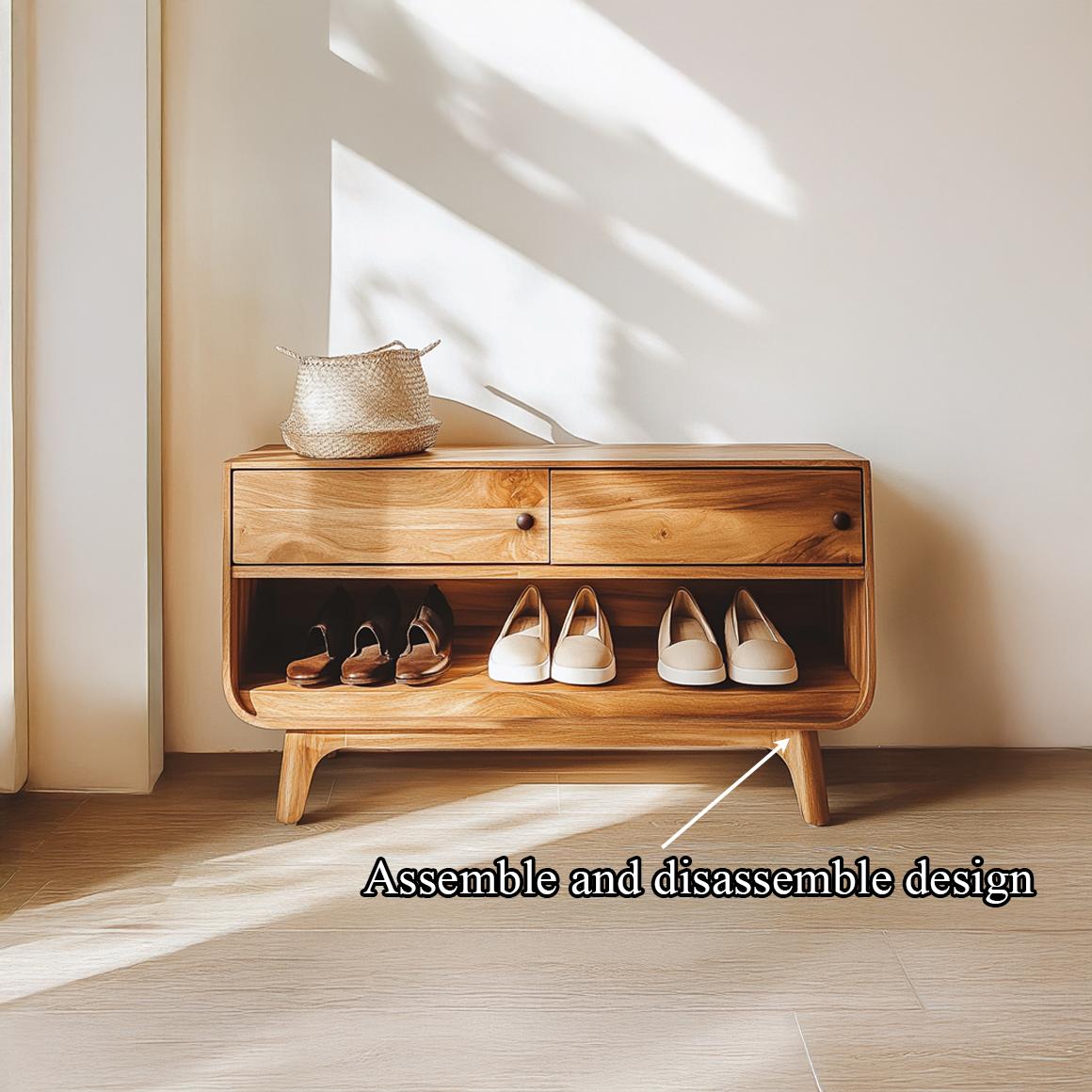 Mid Century Modern Shoe Storage Cabinet, Light Wood Entryway Bench Organizer for Hallway, Bedroom Closet