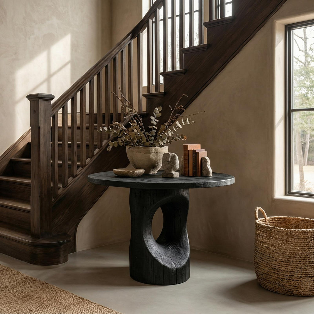 Handcrafted Modern Sculptural Foyer Table For Pedestal Entryway Table