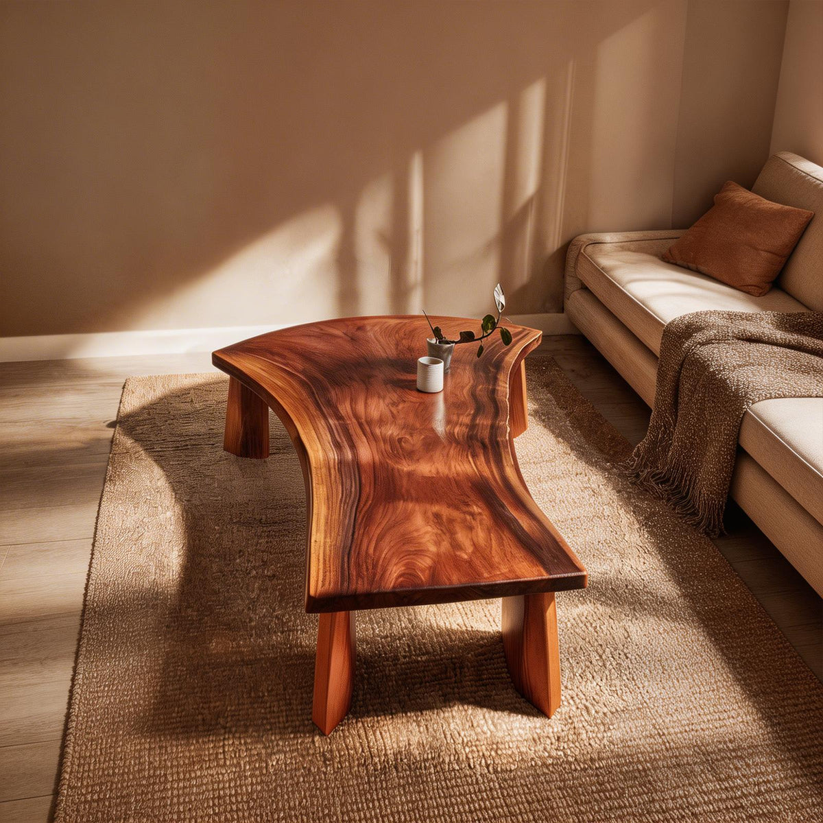 Spry Interior Natural Slab Coffee Table, Solid Wood Live Edge Center Table, A-Frame Base Rustic Living Room Furniture, SINLKICF344