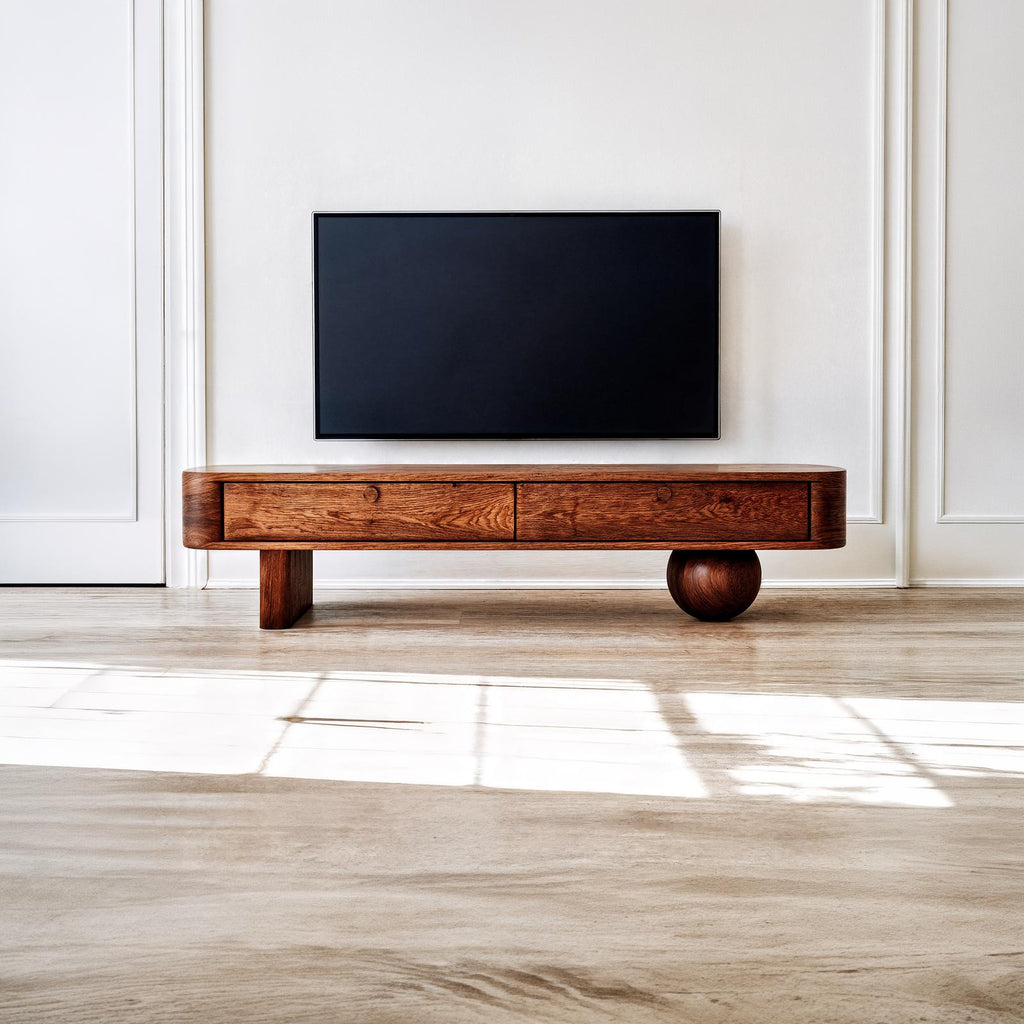 Modern TV Cabinet, Solid Wood Mid-Century Media Console Entertainment Center for Living Room