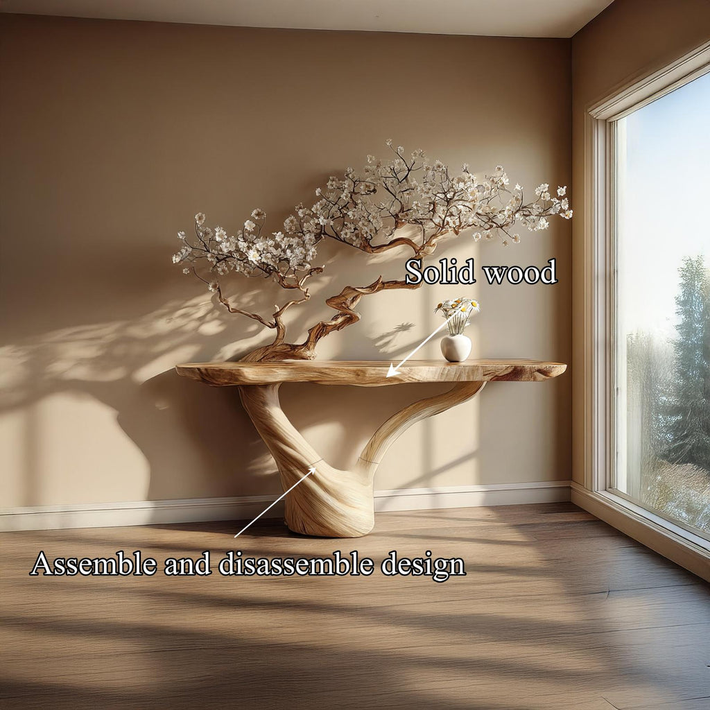 Mid Century Solid Wood Console Table, Living Room Accent Sofa Table, Modern Handcrafted, Model