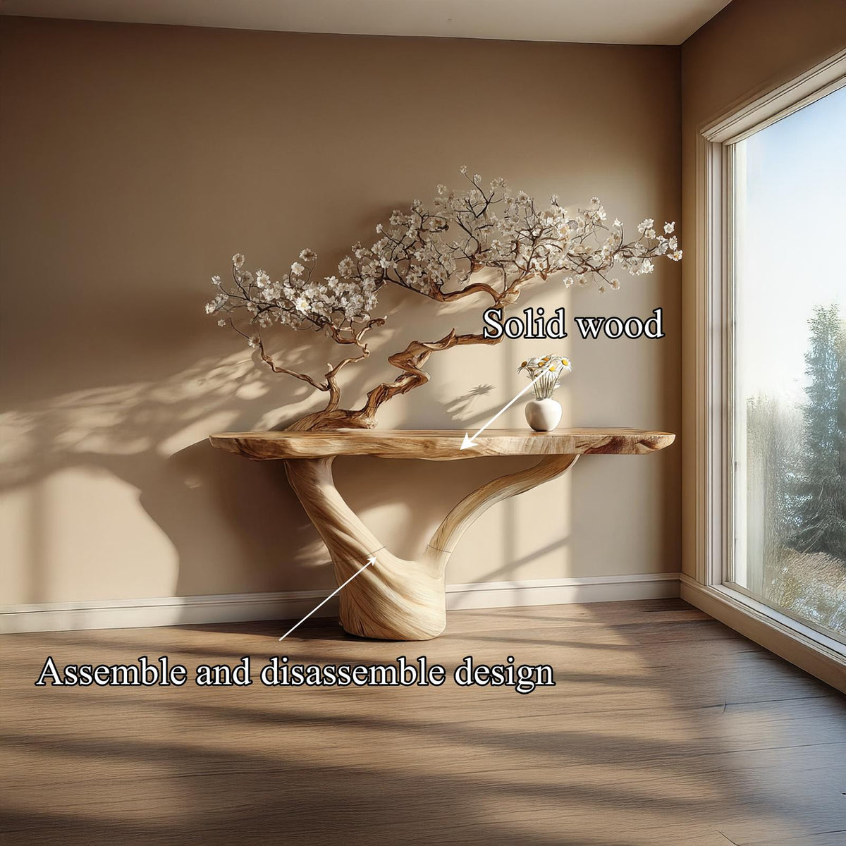 Mid Century Solid Wood Console Table, Living Room Accent Sofa Table, Modern Handcrafted, Model