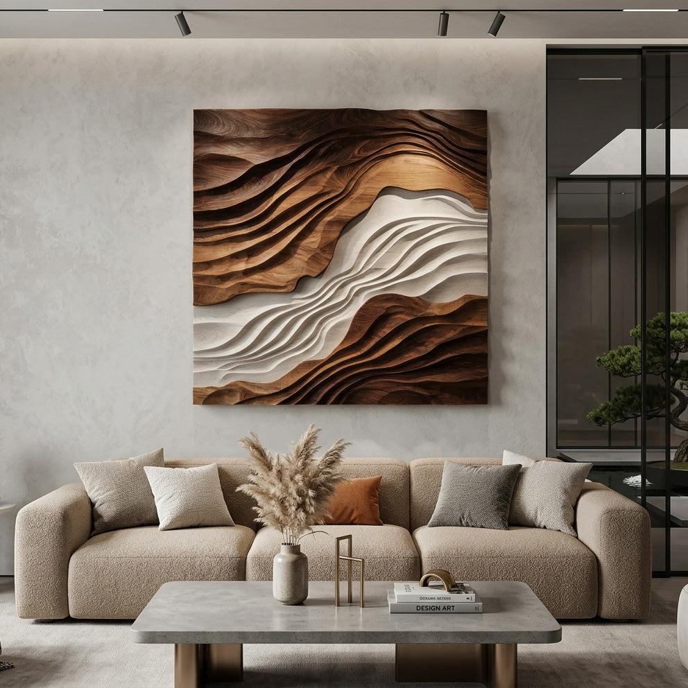 Spry Interior Statement Sculptural Wave Wood Wall Art, Handcrafted 3D Wooden Wall Sculpture Decor for Living Room & Office, RTTHHNWA139