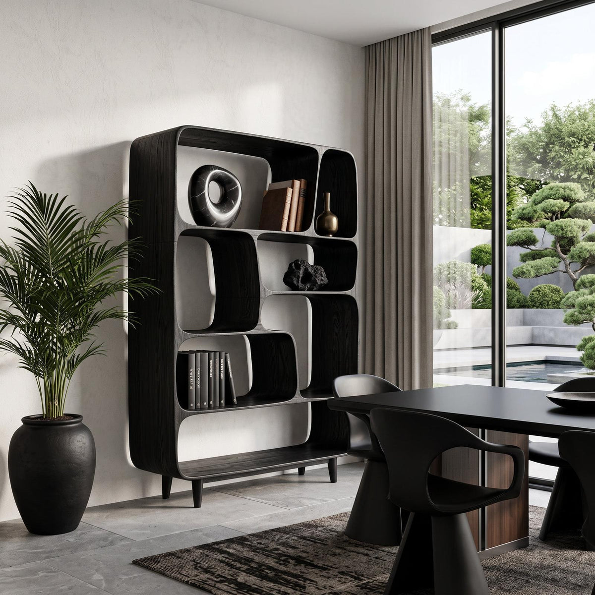 Mid-Century Wood Bookshelf, Handcrafted Solid Wood Bookcase with Open Shelves for Modern Living Room & Office