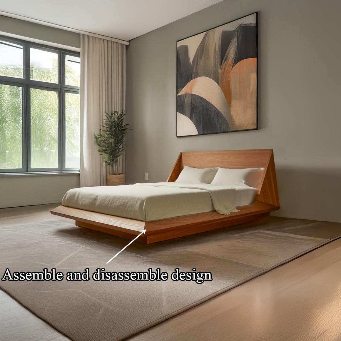 Spry Interior Mid-Century Modern Low Profile Platform Bed, Solid Wood Platform Bed Frame, Minimalist Bedroom Furniture SINLSAWB62