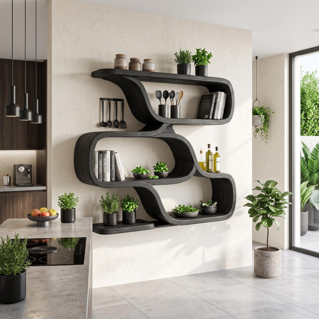 Farmhouse Curved Wood Shelves for Entryway
