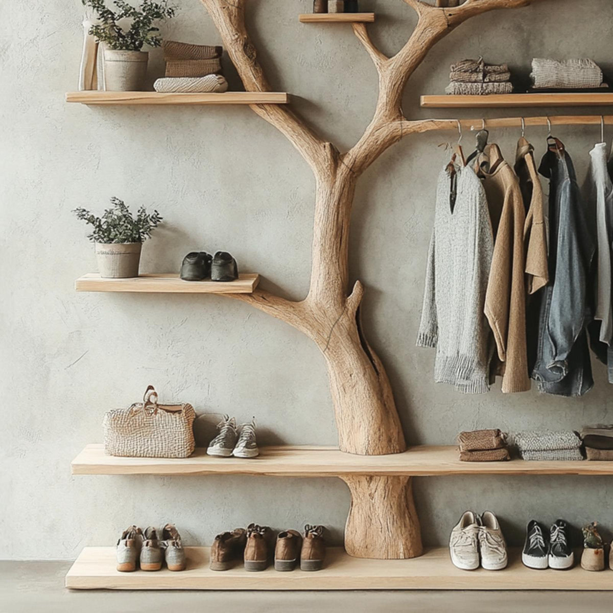 Tree Branch Coat Rack With Shelf Wall Mount Coat Rack