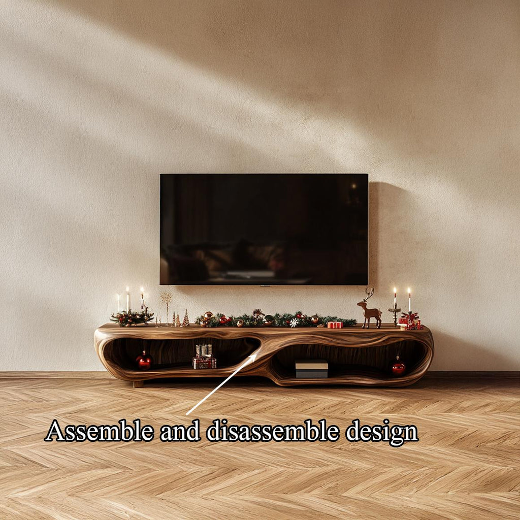 Rustic Wood TV Cabinet, Farmhouse Solid Timber Media Console, Low Profile TV Stand Credenza for Living Room