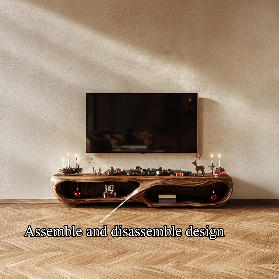 Rustic Wood TV Cabinet, Farmhouse Solid Timber Media Console, Low Profile TV Stand Credenza for Living Room