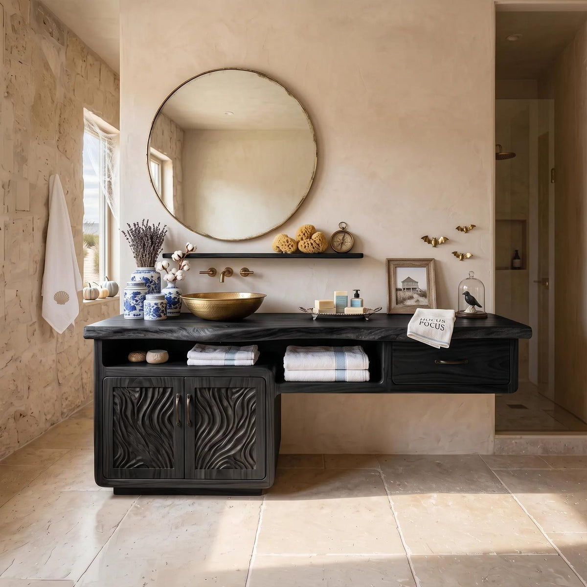 Farmhouse Halloween Storage Bathroom Vanity Luxury Bathroom