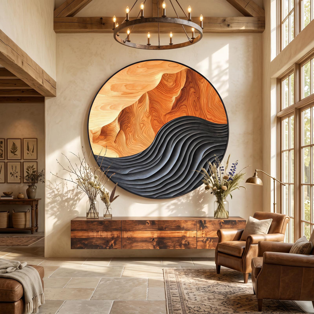 Mid Century Modern Large Wood Wall Sculpture, Handcrafted 3D Geometric Wooden Art Panel for Entryway & Living Room Focal Point, SILDTTRWA002