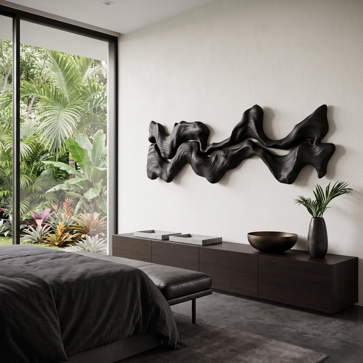 Abstract Hand-Carved Wall Art Sculpture, Modernist 3D Geometric Wooden Panel Decor for Bedroom Living Room