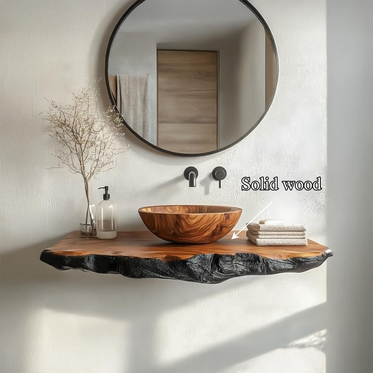 Spry Interior Organic Modern Bathroom Vanity, Floating Solid Wood Sink Console Shelf for Contemporary Washrooms, SINLSABRV259