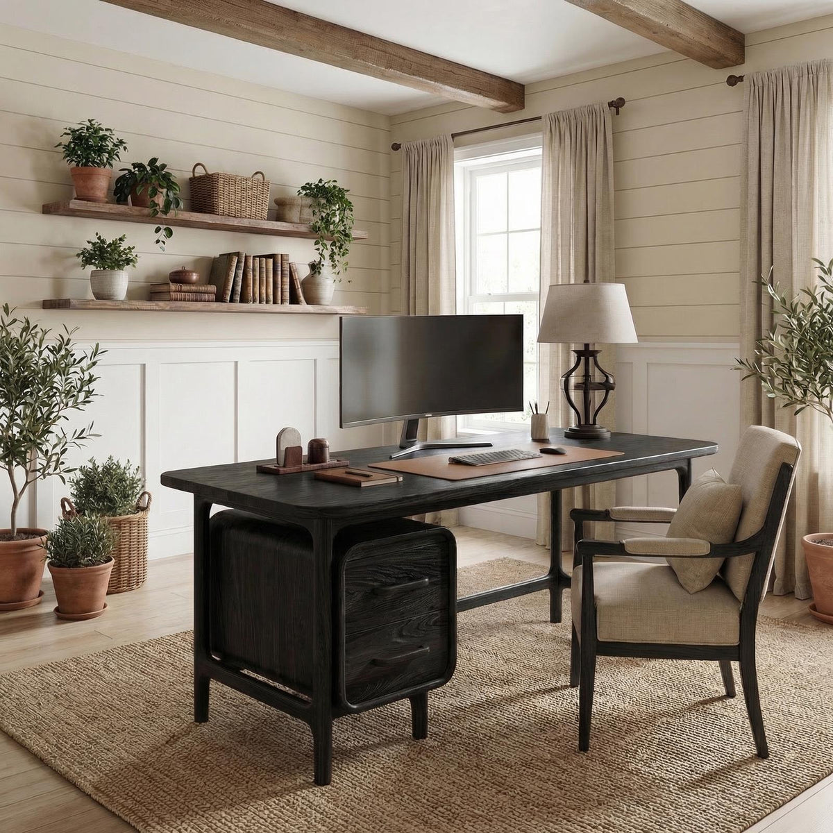 Mid Century Work Desk, Solid Wood Computer PC Writing Desk for Home Office & Study