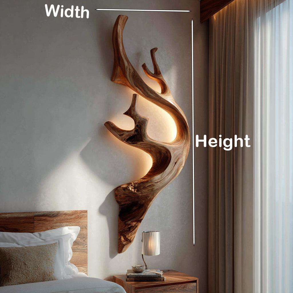 Sculptural Tree Branch Wooden Wall Lamp, Modern Nature-Inspired LED Wall Sconce Light for Bedroom, Model